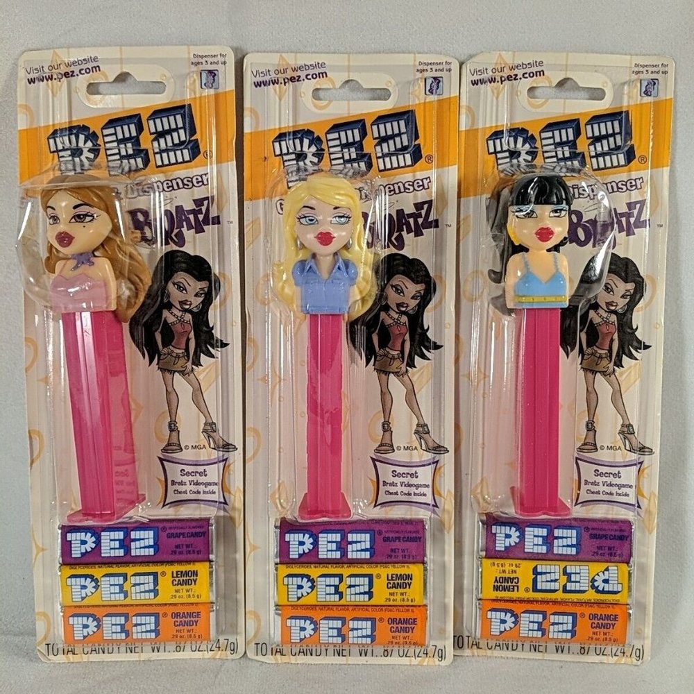 3 Set of Bratz Pez Dispensers Yasmine Chloe Jade New in Package 2005 SEALED RARE